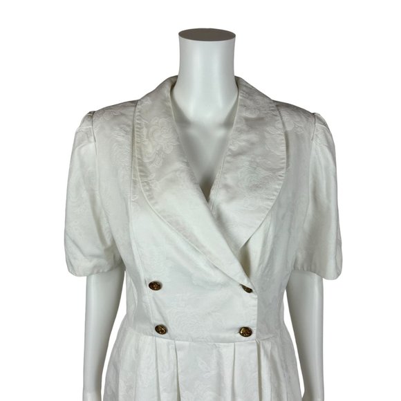 Vintage 80s Brocade Dress White Floral Collared Party Cocktail Petite Lanz - Picture 3 of 10